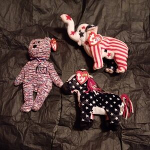 NWT TY BEANIE BABIES LEFTY, RIGHTY AND USA